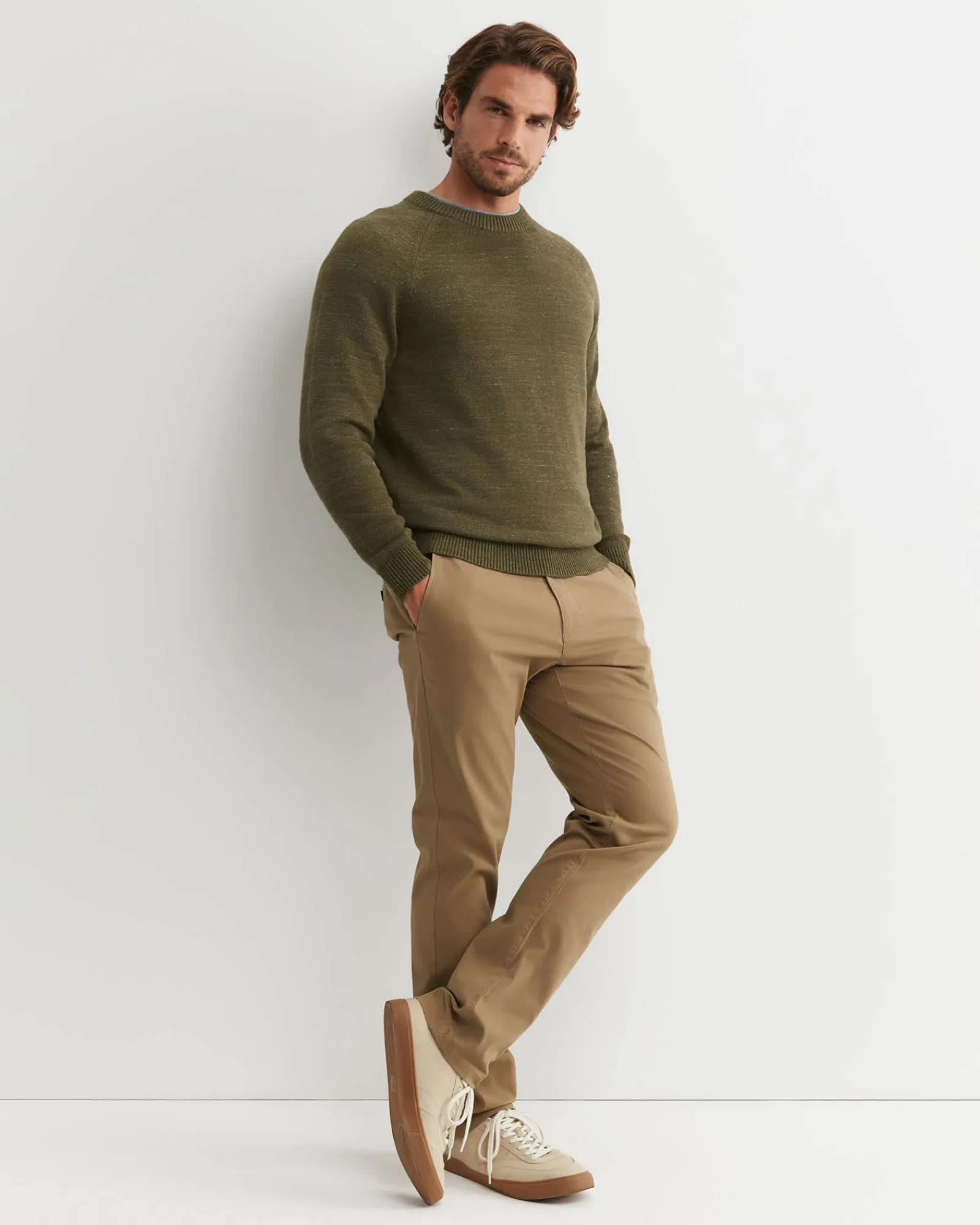 Outlet Sportscraft Riley Raglan Crew Neck Knit in Khaki