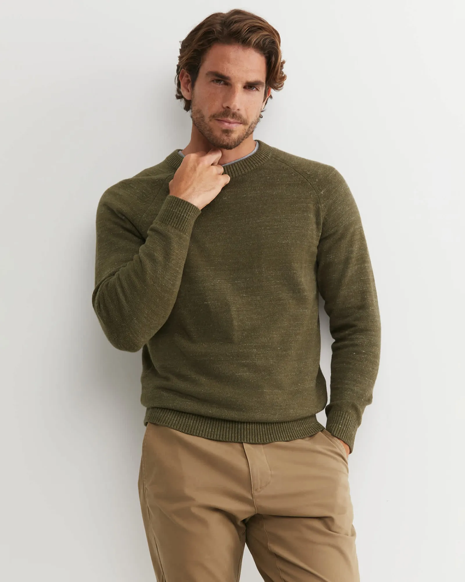 Outlet Sportscraft Riley Raglan Crew Neck Knit in Khaki