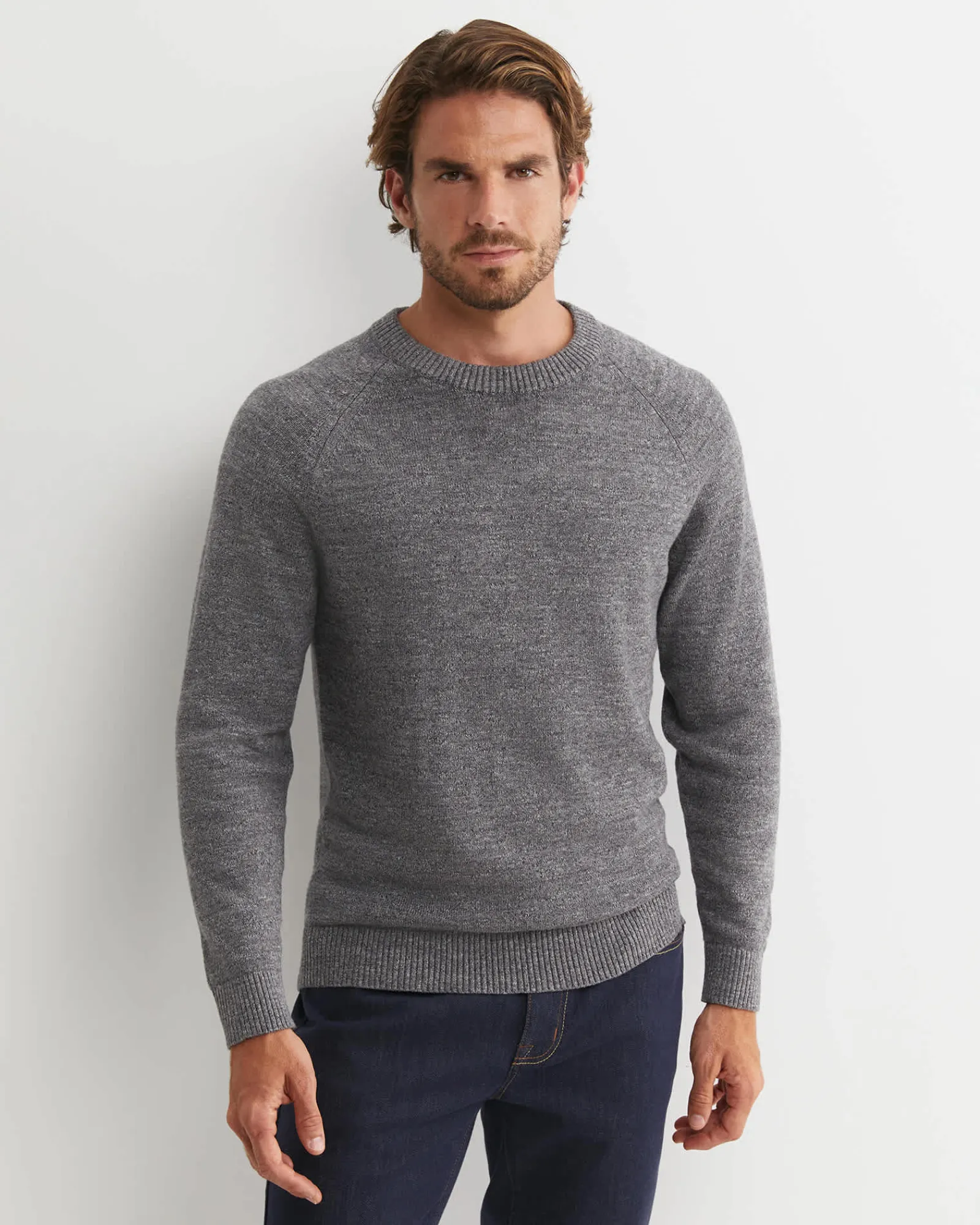 Outlet Sportscraft Riley Raglan Crew Neck Knit in Light Grey LightGrey