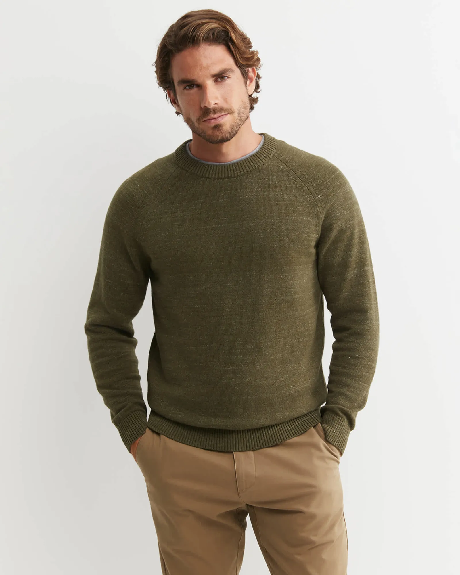 Outlet Sportscraft Riley Raglan Crew Neck Knit in Khaki