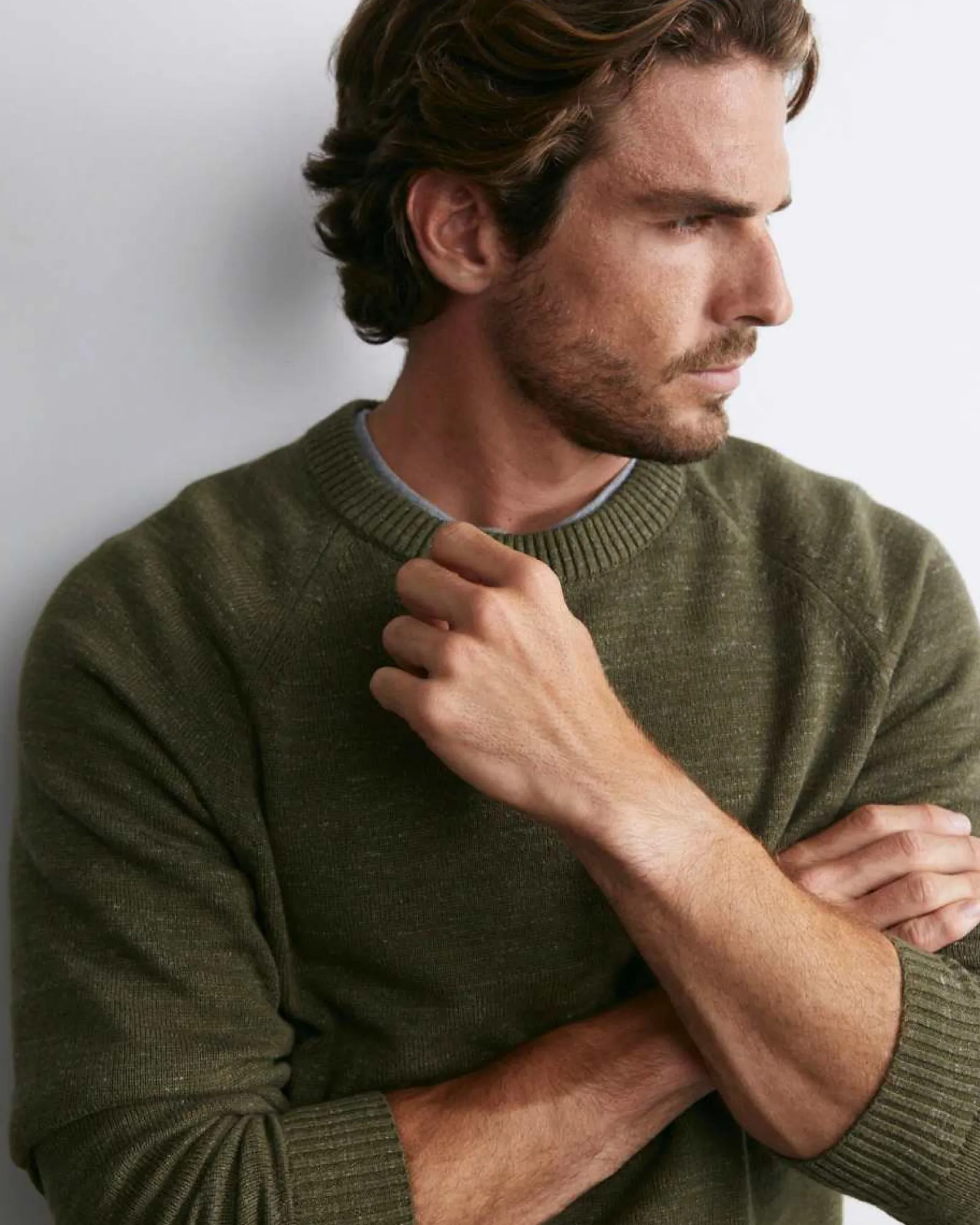 Outlet Sportscraft Riley Raglan Crew Neck Knit in Khaki