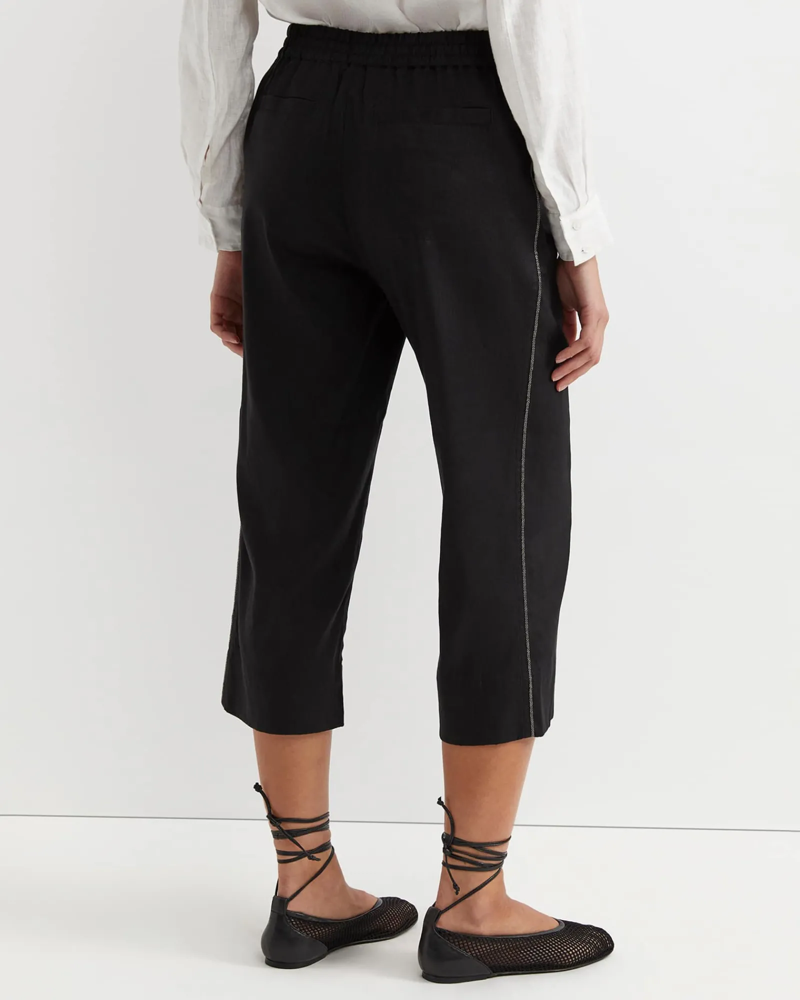 Clearance Sportscraft Rosa Bead Trim Crop Linen Pant in Black