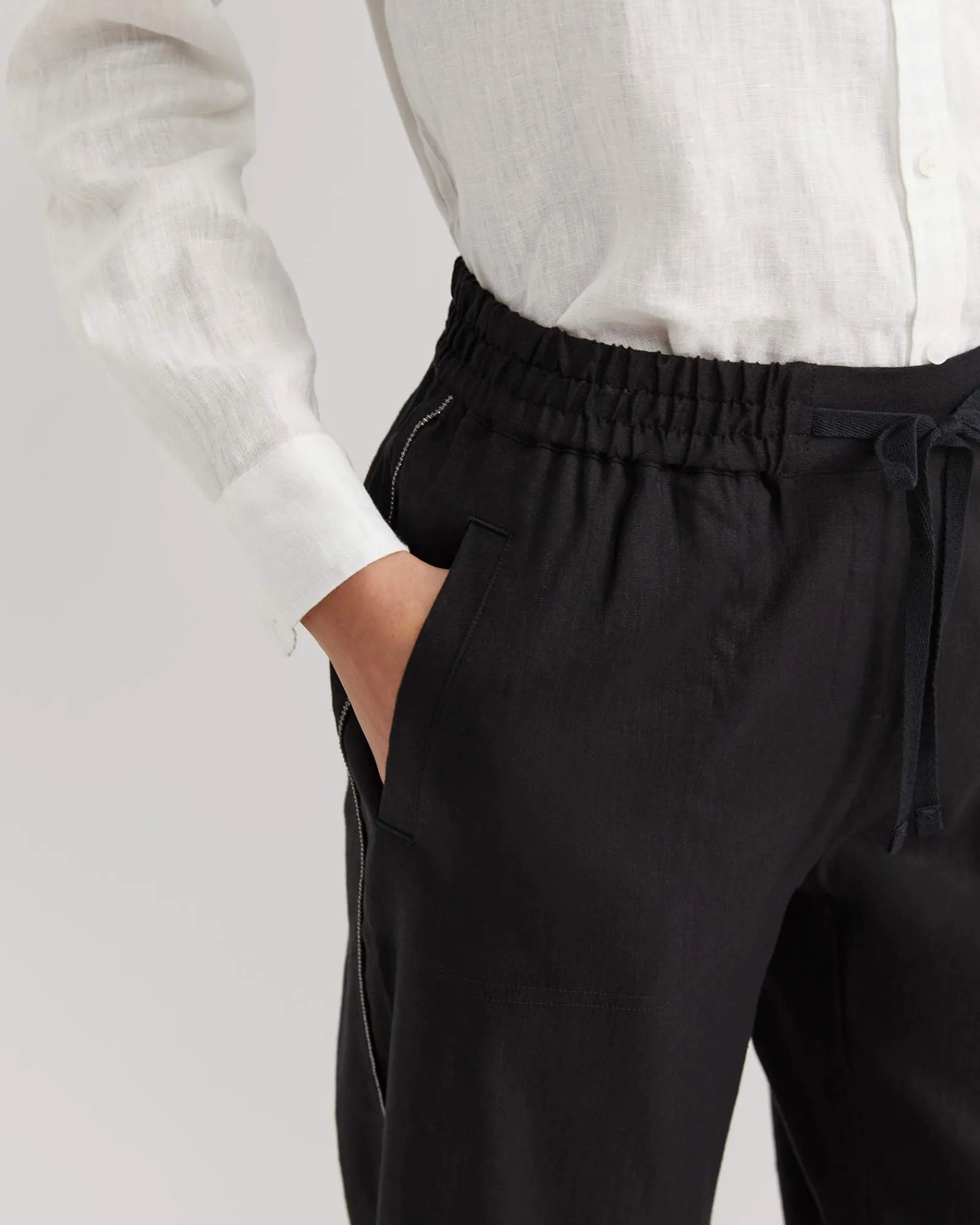 Clearance Sportscraft Rosa Bead Trim Crop Linen Pant in Black