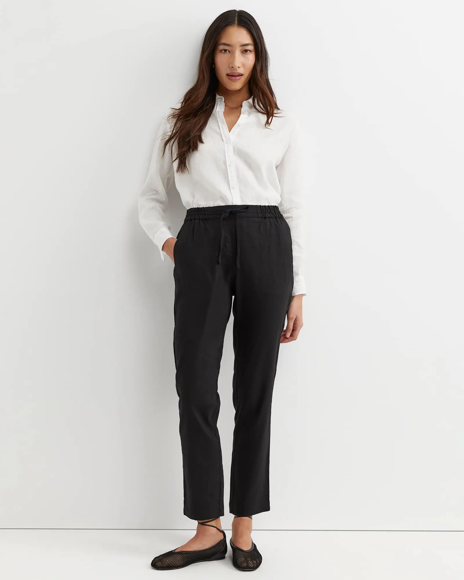 Outlet Sportscraft Rosa Bead Trim Linen Pant in Black