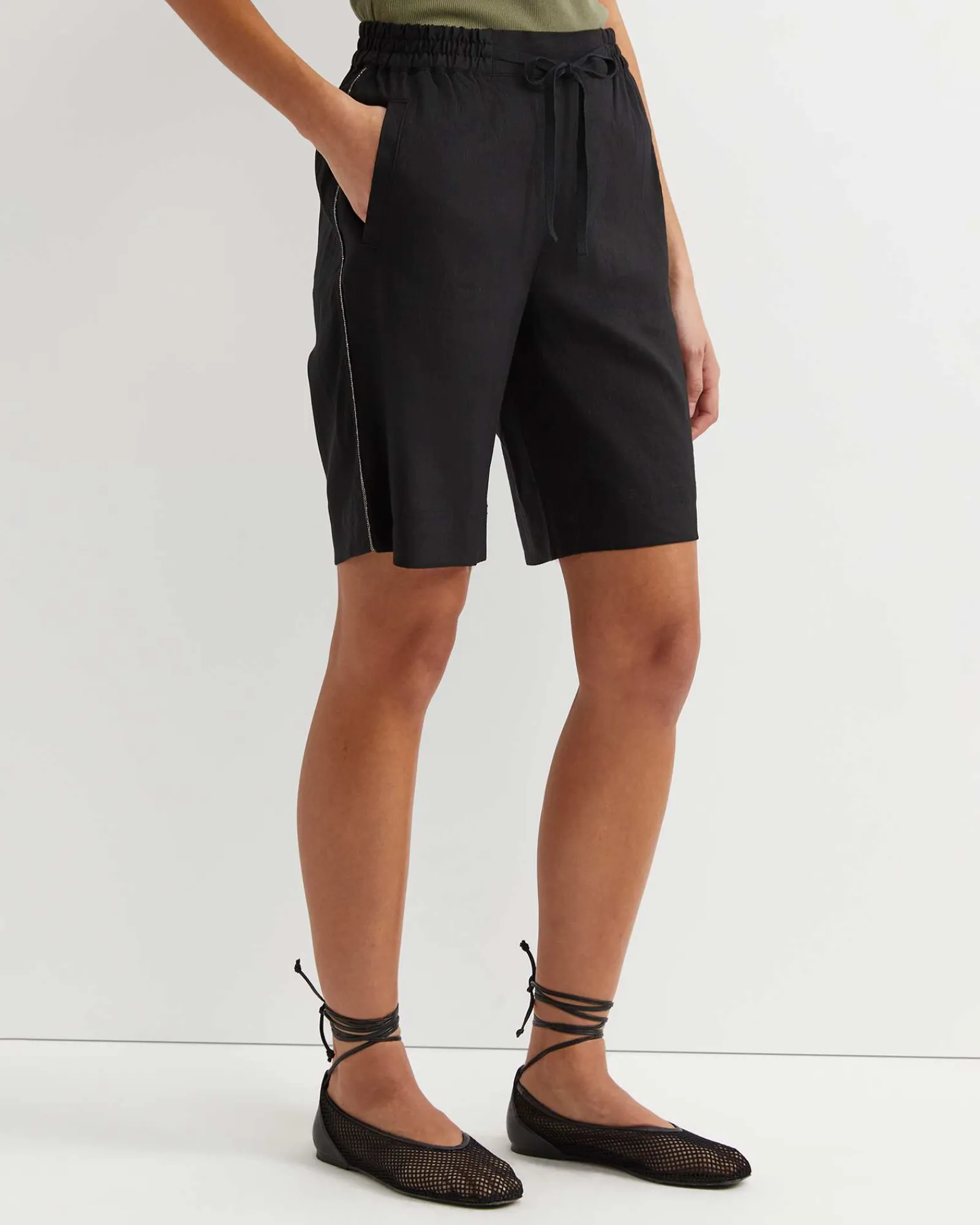 Best Sportscraft Rosa Bead Trim Linen Short in Black