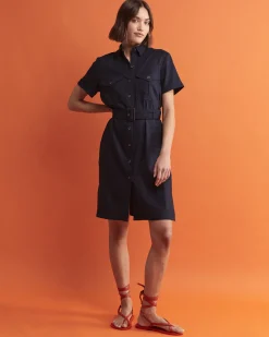 Discount Sportscraft Rosa Belted Shirt Dress in Classic Navy ClassicNavy