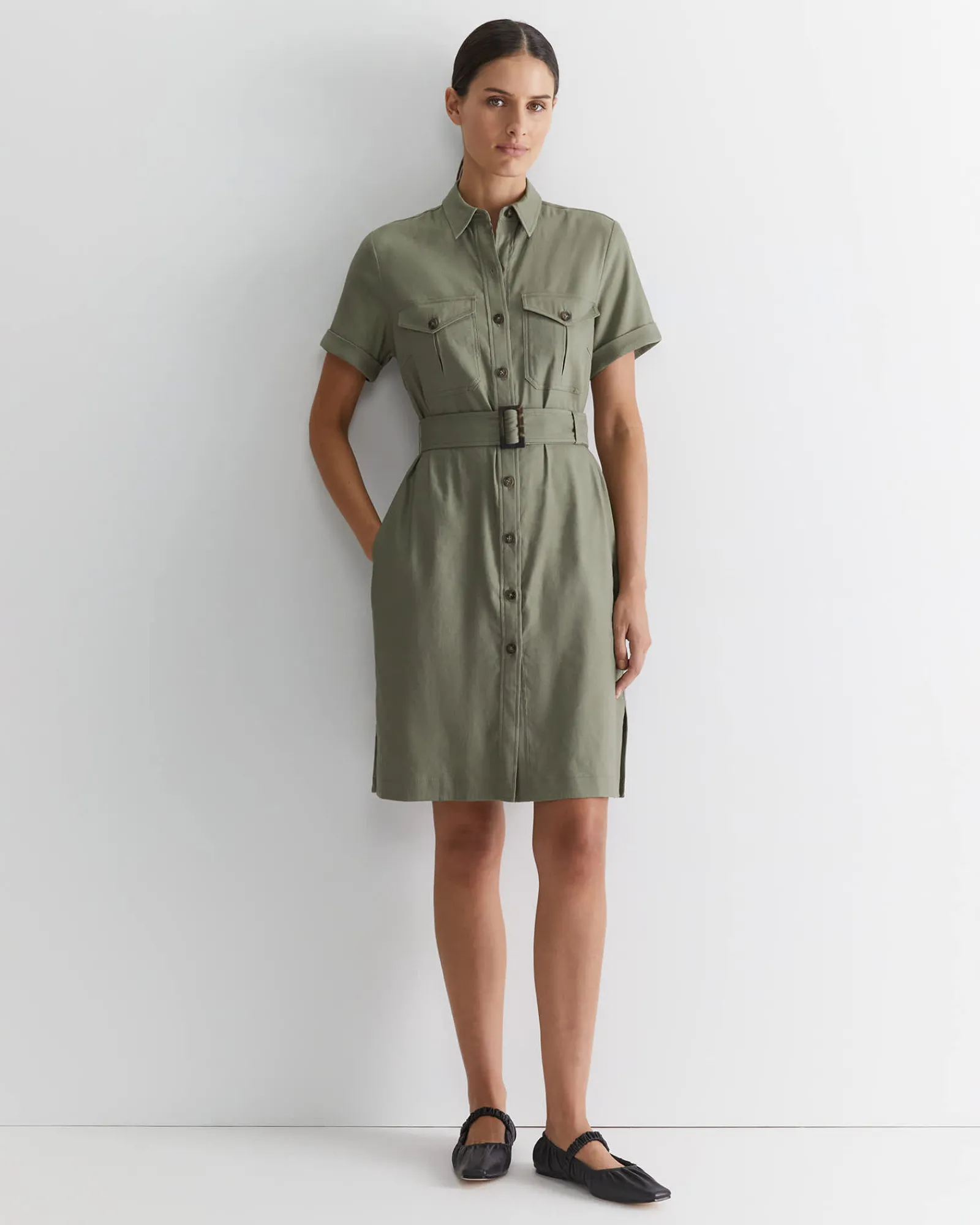 Best Sportscraft Rosa Belted Shirt Dress in Khaki