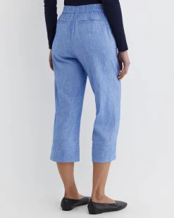 Clearance Sportscraft Rosa Crop Linen Pant in Cerulean