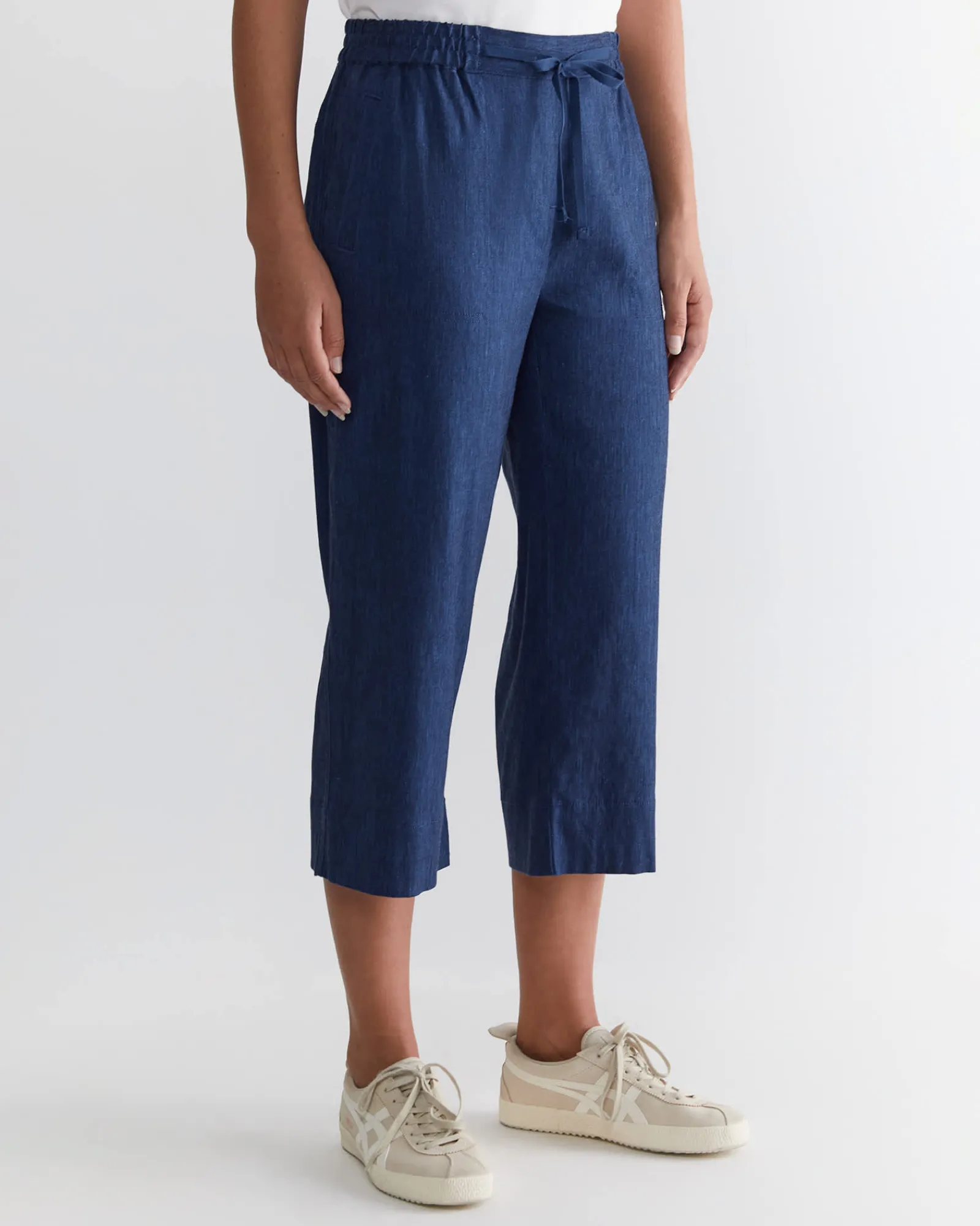 Fashion Sportscraft Rosa Crop Linen Pant in Indigo
