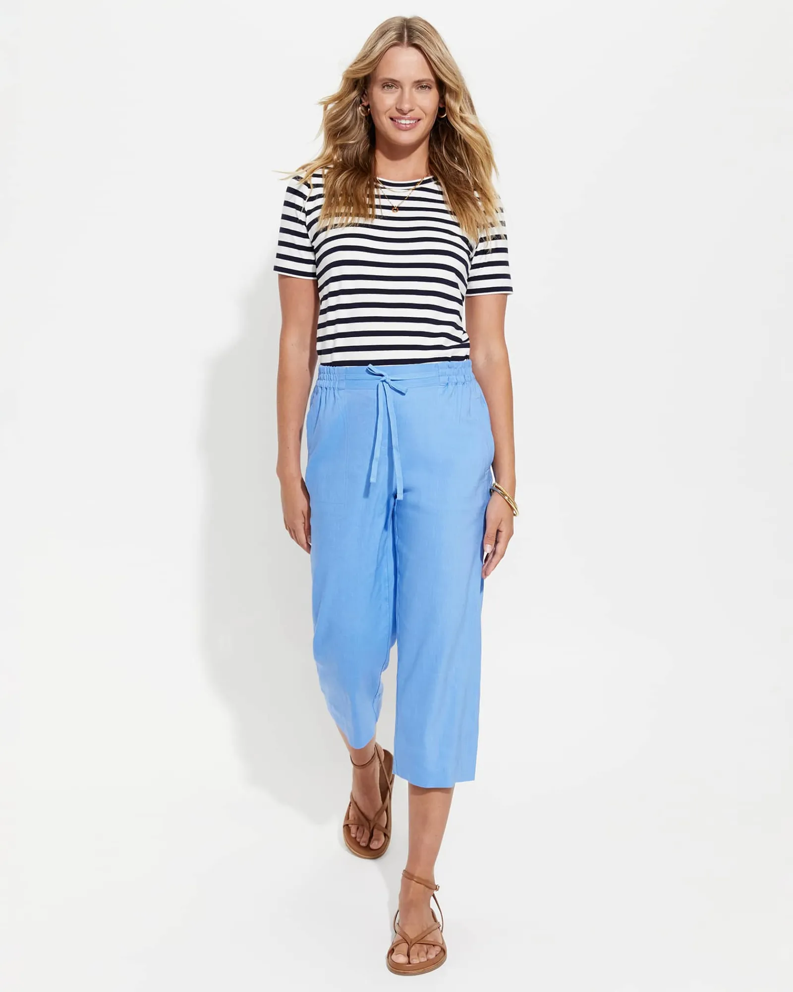 Clearance Sportscraft Rosa Crop Linen Pant in Moroccan Blue MoroccanBlue
