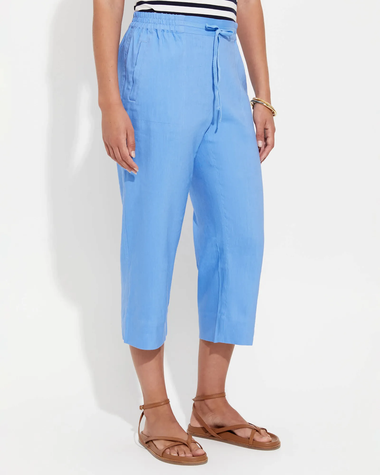 Clearance Sportscraft Rosa Crop Linen Pant in Moroccan Blue MoroccanBlue
