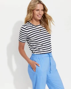 Clearance Sportscraft Rosa Crop Linen Pant in Moroccan Blue MoroccanBlue