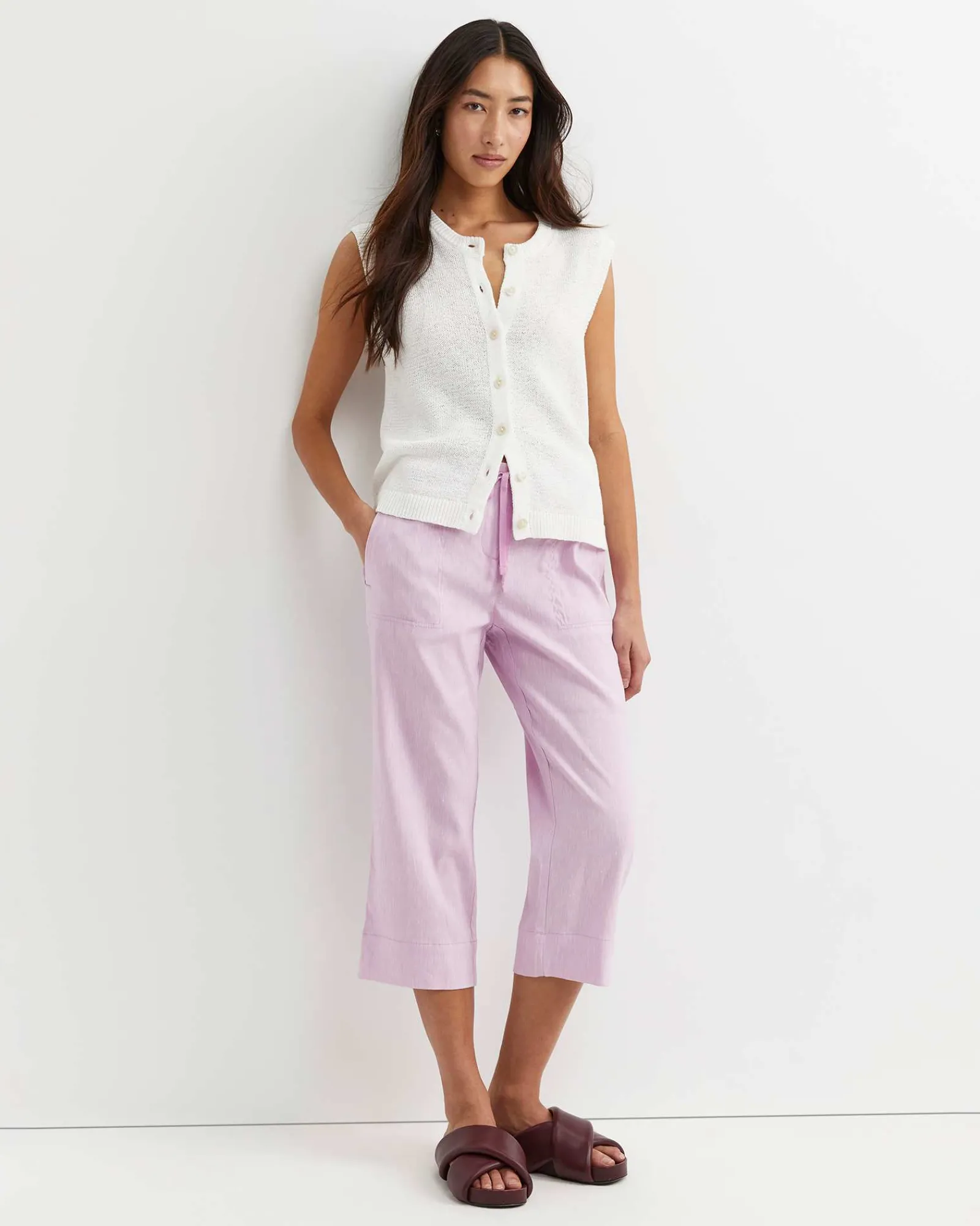 New Sportscraft Rosa Crop Linen Pant in Orchid