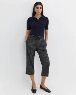 Clearance Sportscraft Rosa Stripe Crop Linen Pant in Navywhite Navy/white