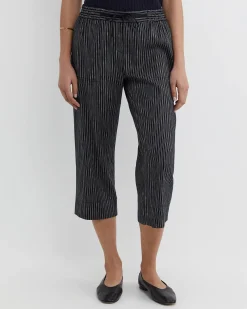 Clearance Sportscraft Rosa Stripe Crop Linen Pant in Navywhite Navy/white