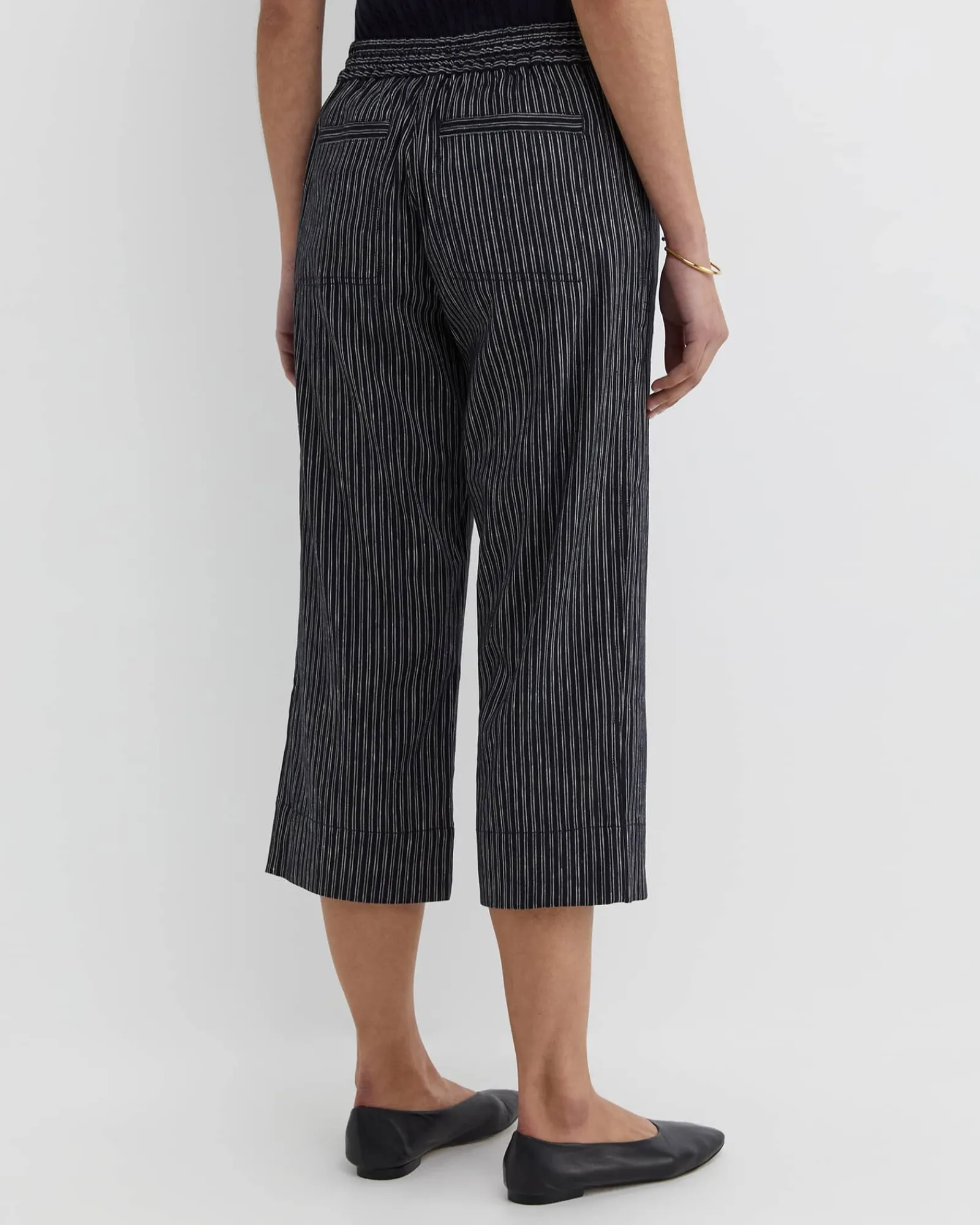 Clearance Sportscraft Rosa Stripe Crop Linen Pant in Navywhite Navy/white