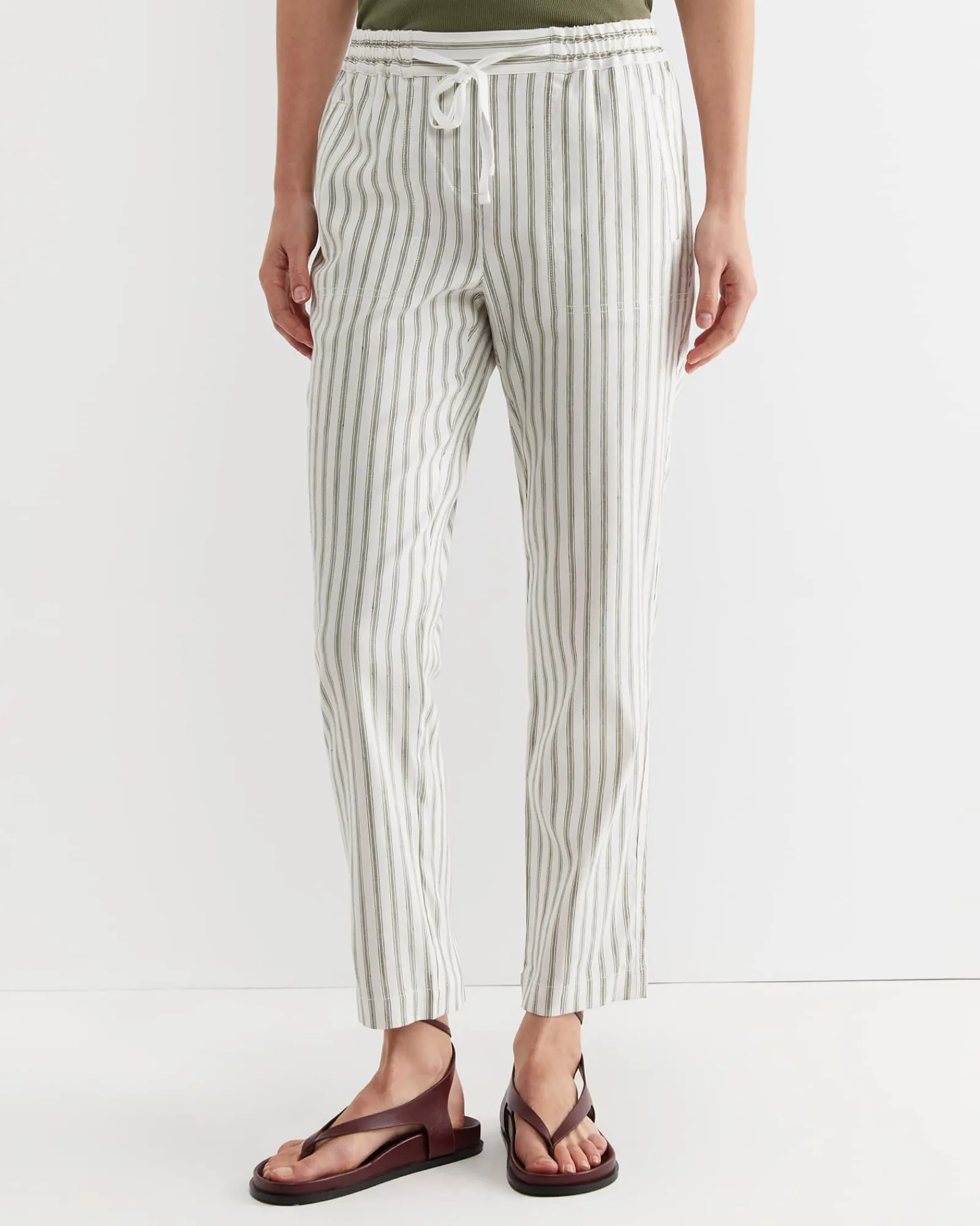 Fashion Sportscraft Rosa Stripe Linen Pant in Whitekhaki White/khaki