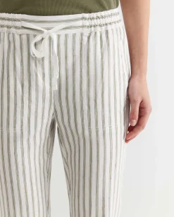 Fashion Sportscraft Rosa Stripe Linen Pant in Whitekhaki White/khaki