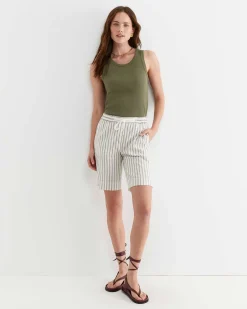 Best Sportscraft Rosa Stripe Linen Short in Whitekhaki White/khaki