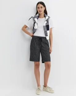 Best Sportscraft Rosa Stripe Linen Short in Navywhite Navy/white