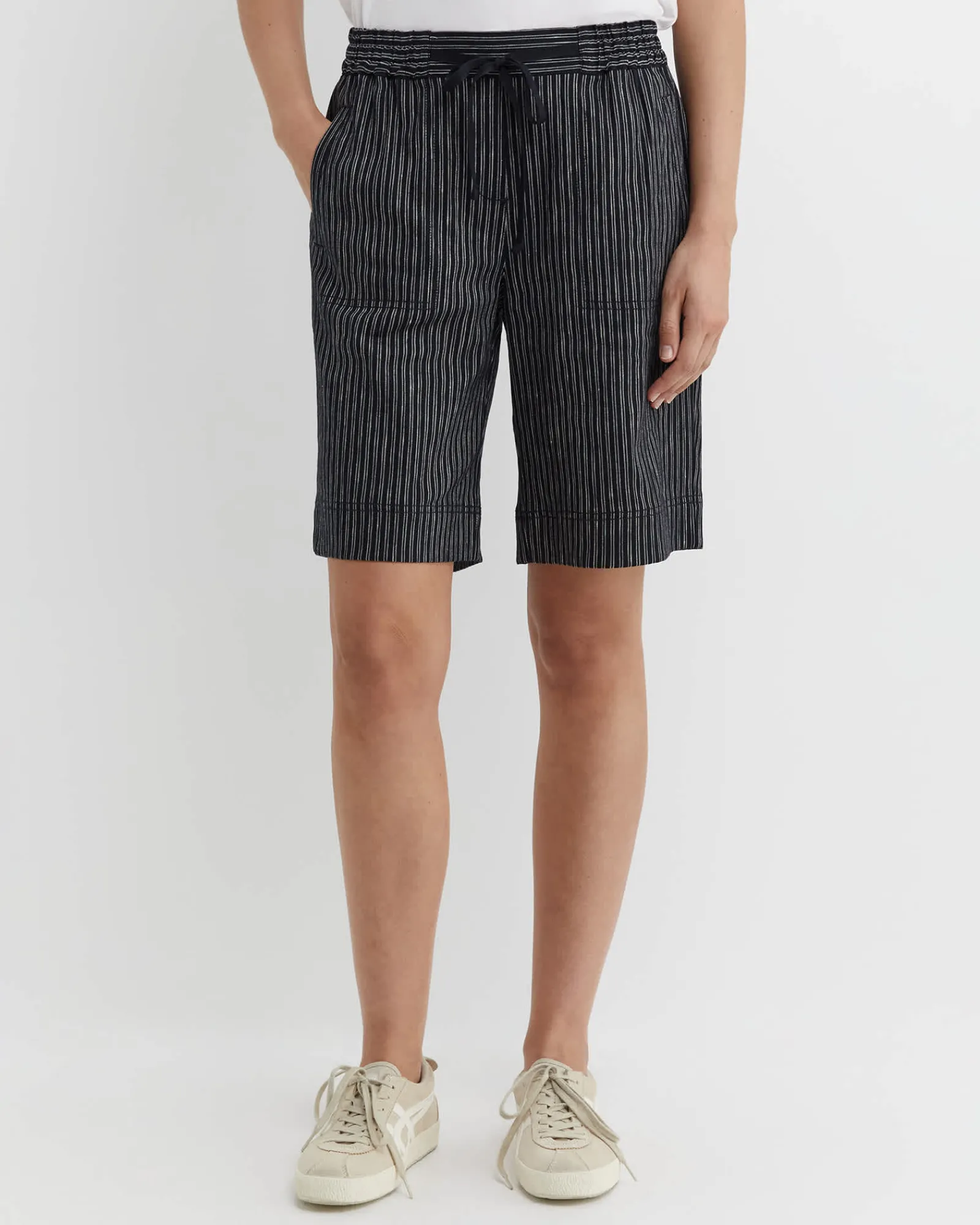 Best Sportscraft Rosa Stripe Linen Short in Navywhite Navy/white