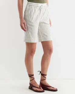 Best Sportscraft Rosa Stripe Linen Short in Whitekhaki White/khaki