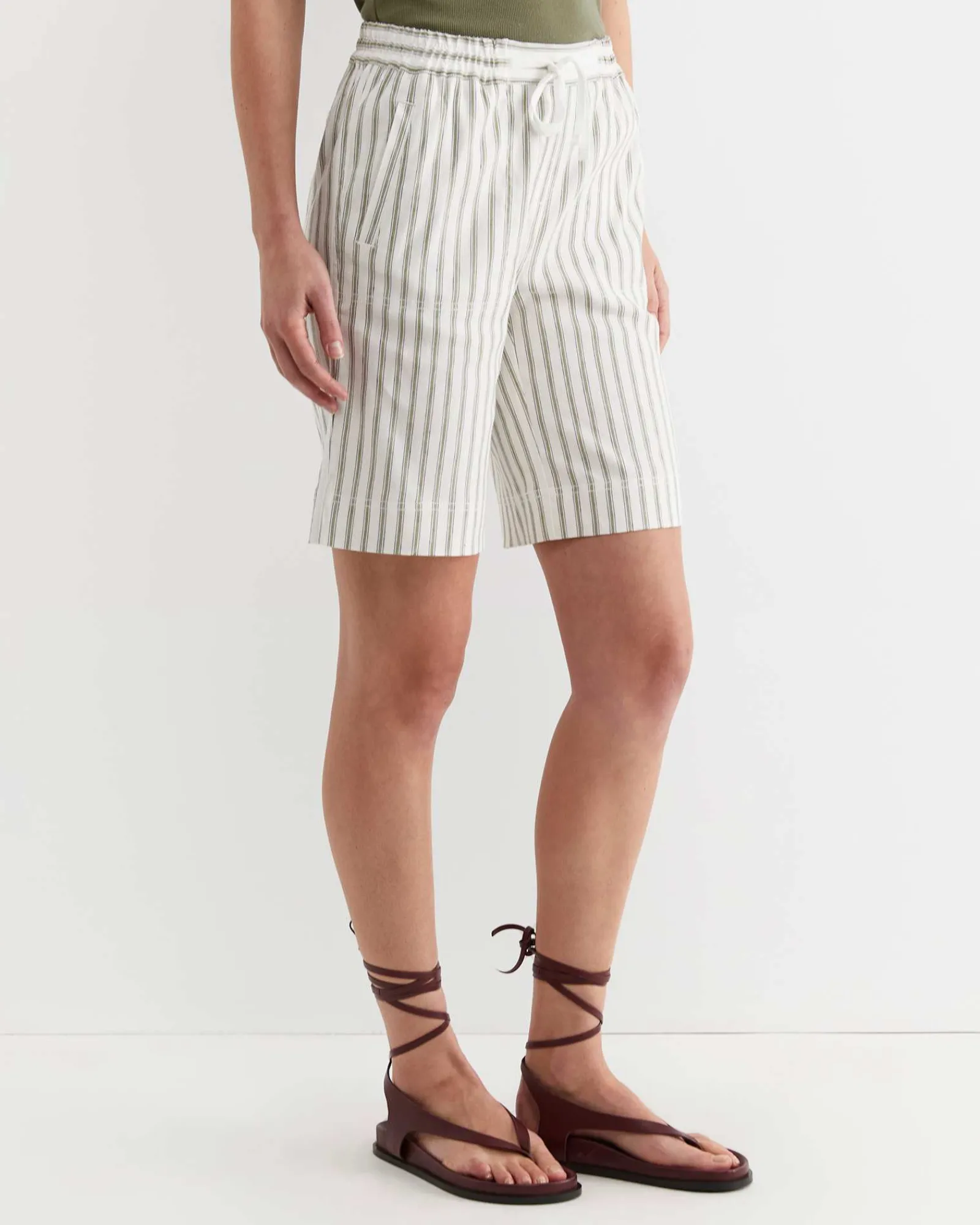 Best Sportscraft Rosa Stripe Linen Short in Whitekhaki White/khaki