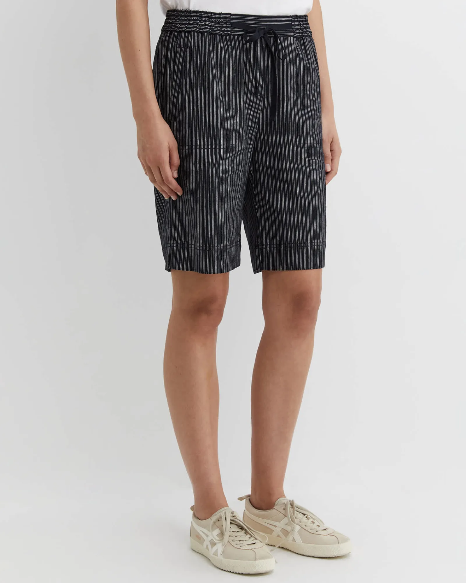 Best Sportscraft Rosa Stripe Linen Short in Navywhite Navy/white