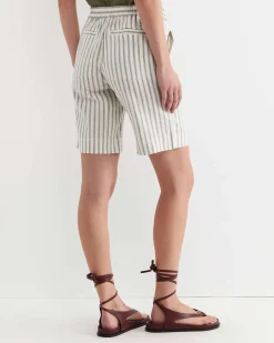 Best Sportscraft Rosa Stripe Linen Short in Whitekhaki White/khaki