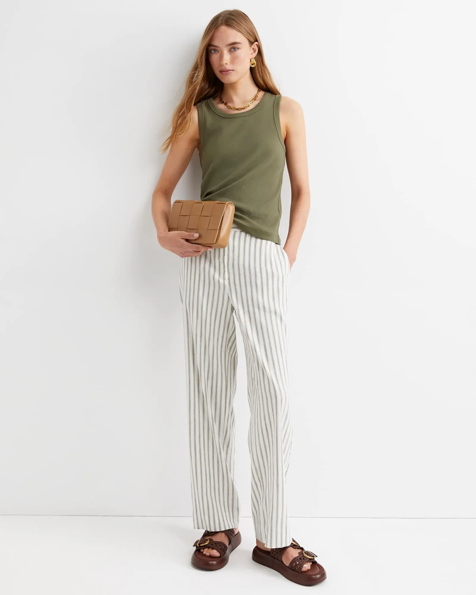Discount Sportscraft Rosa Wide Leg Linen Pant in Whitekhaki White/khaki