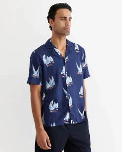 Discount Sportscraft Sail Away Short Sleeve Cuban Shirt in Navy