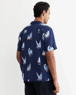 Discount Sportscraft Sail Away Short Sleeve Cuban Shirt in Navy