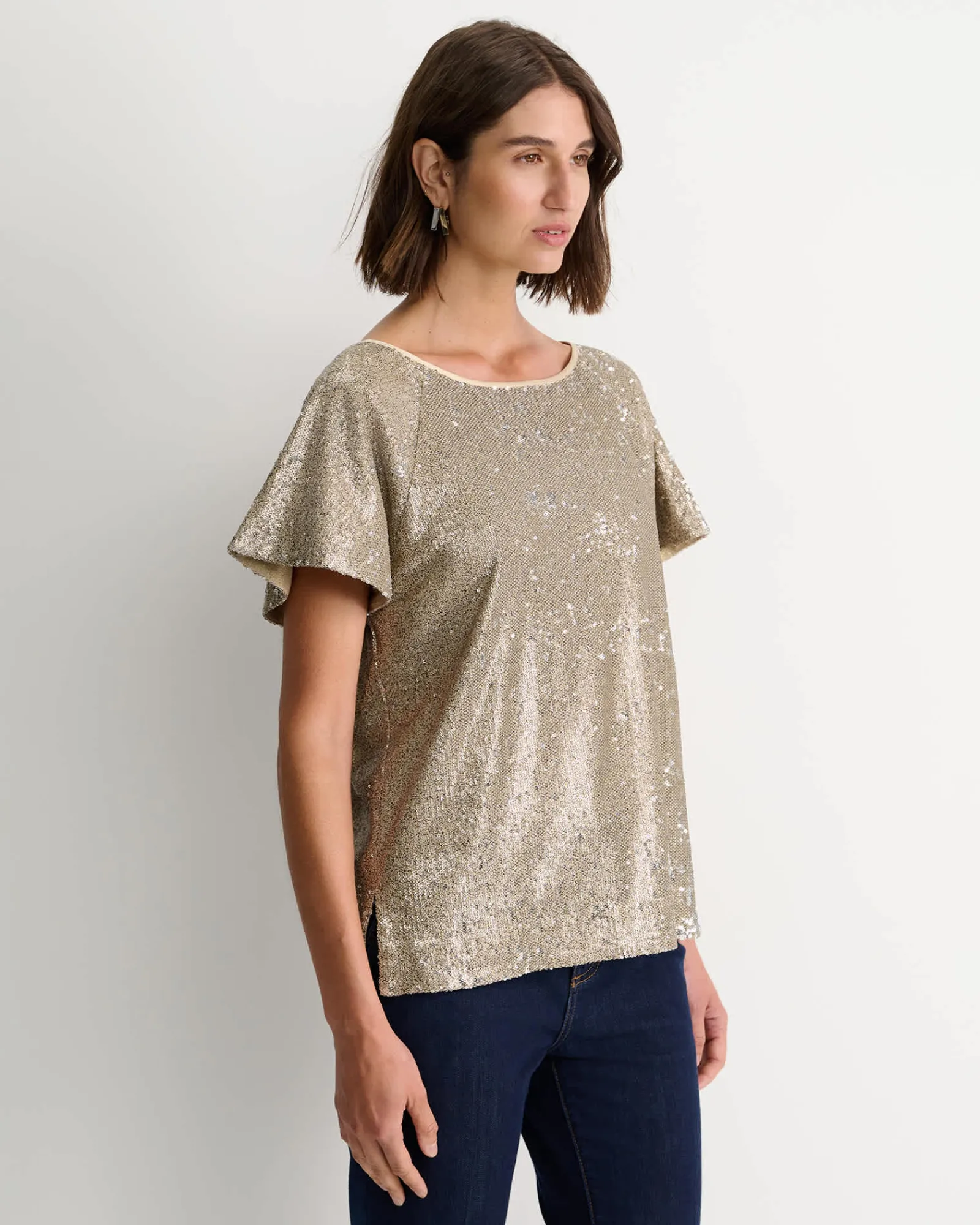 New Sportscraft Sammi Sequin Short Sleeve Top in Gold
