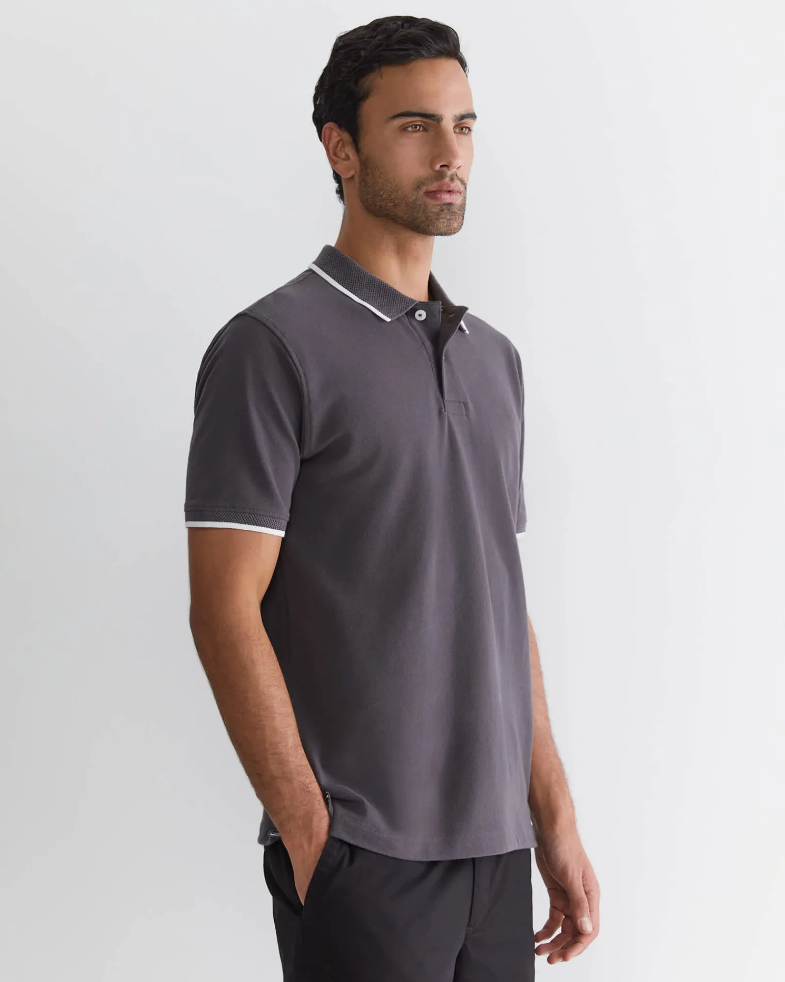 Discount Sportscraft SC Tipped Pique Polo in Charcoal