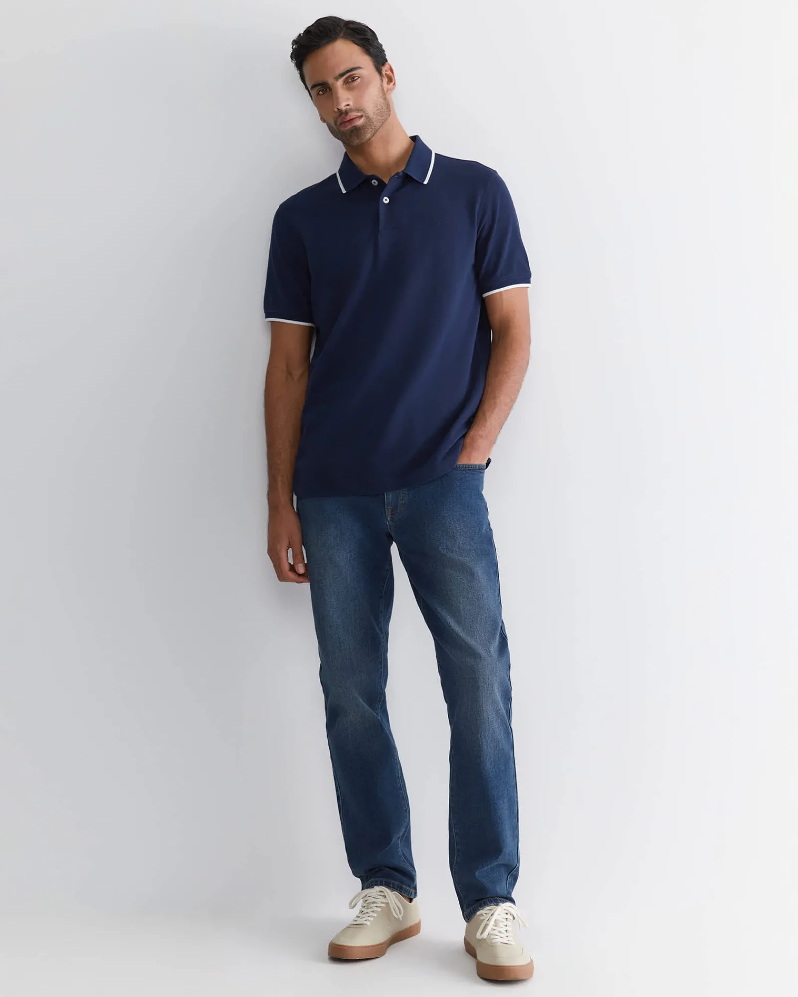 Online Sportscraft SC Tipped Pique Polo in Navy