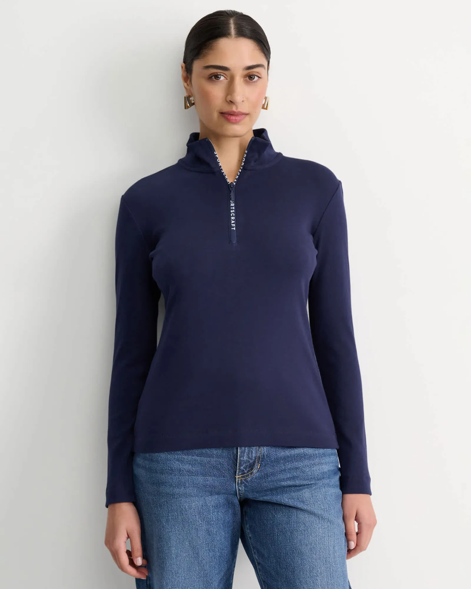 Sale Sportscraft SC Zip Funnel Neck Top in Navy