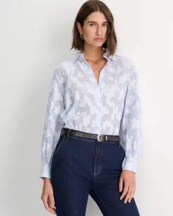 Fashion Sportscraft Sedonia Clip Back Shirt in Whiteblue White/blue