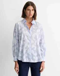 Fashion Sportscraft Sedonia Clip Back Shirt in Whiteblue White/blue