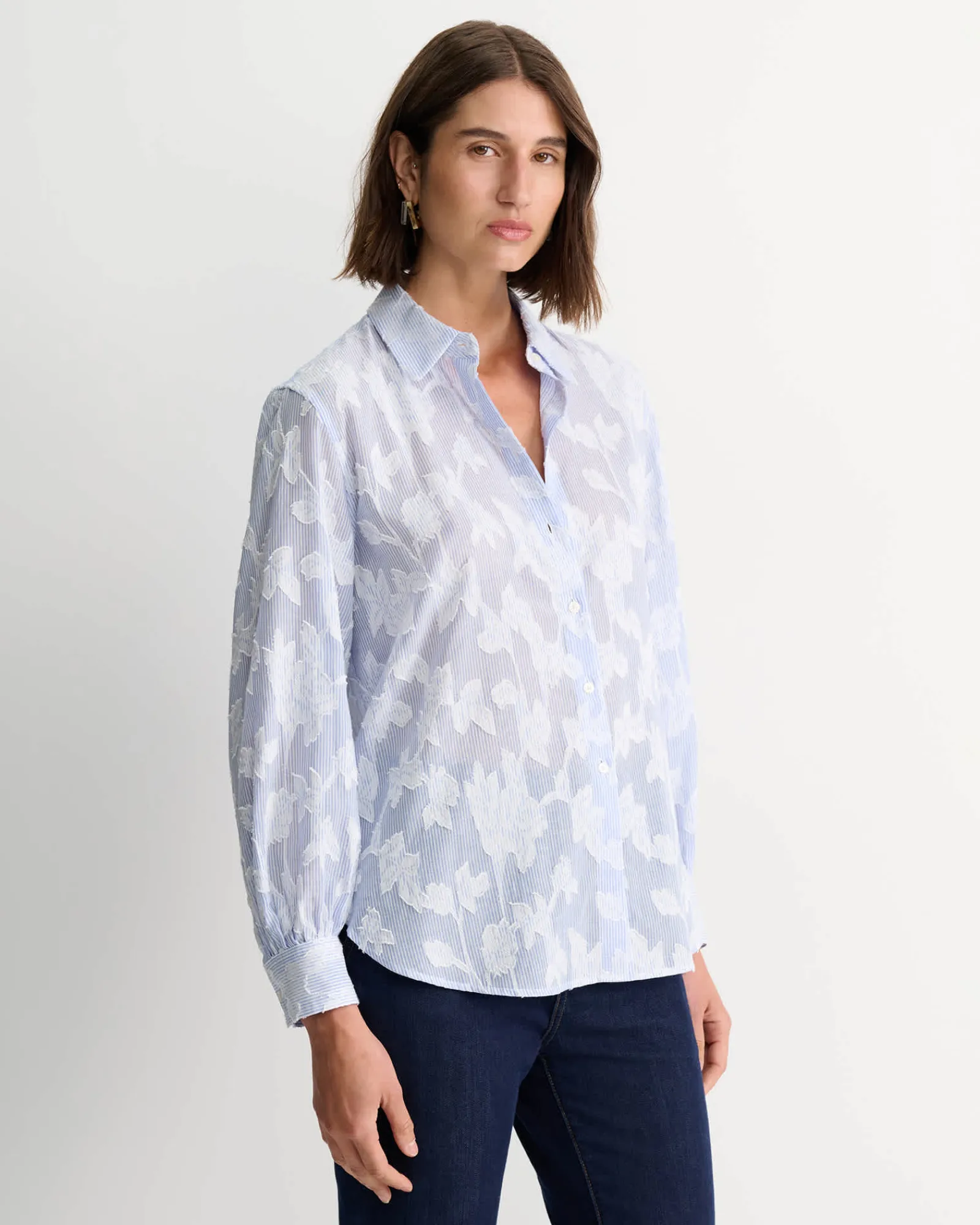 Fashion Sportscraft Sedonia Clip Back Shirt in Whiteblue White/blue