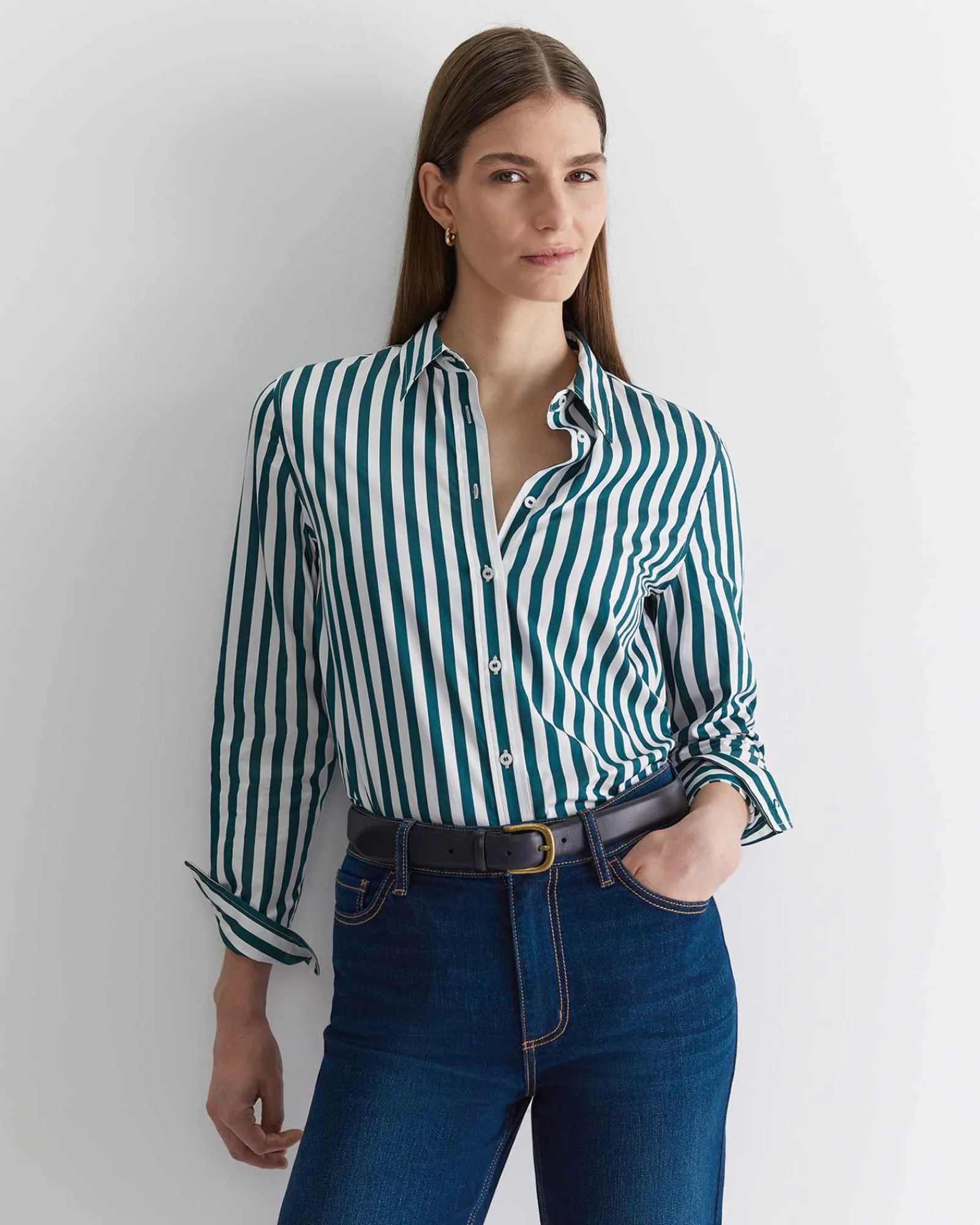 Hot Sportscraft Serena Stripe Shirt in Whitegreen White/green