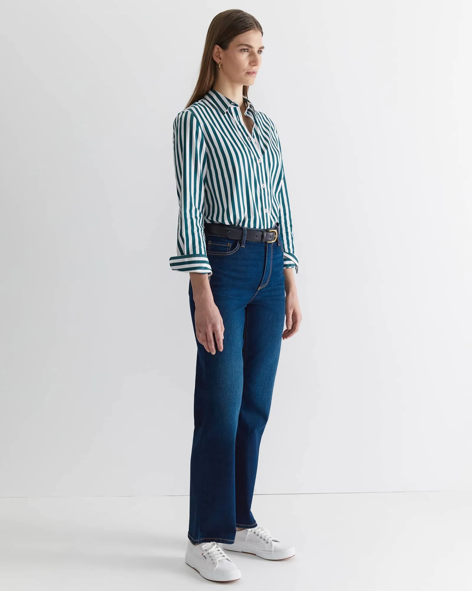 Hot Sportscraft Serena Stripe Shirt in Whitegreen White/green