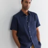 Sale Sportscraft Short Sleeve Linen Shirt in Navy
