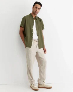 Outlet Sportscraft Short Sleeve Linen Shirt in Khaki