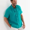 Online Sportscraft Short Sleeve Linen Shirt in Seagreen