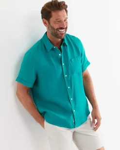 Online Sportscraft Short Sleeve Linen Shirt in Seagreen