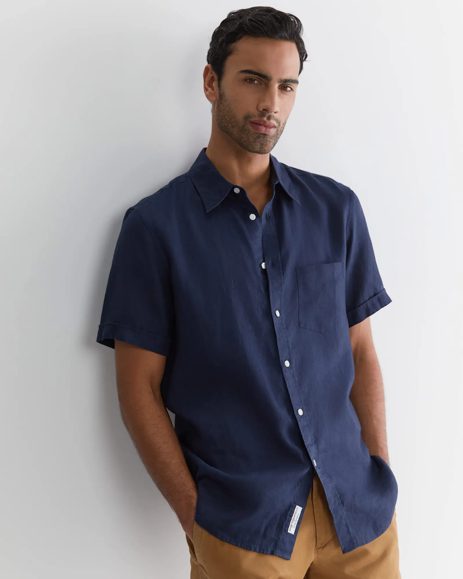 Sale Sportscraft Short Sleeve Linen Shirt in Navy