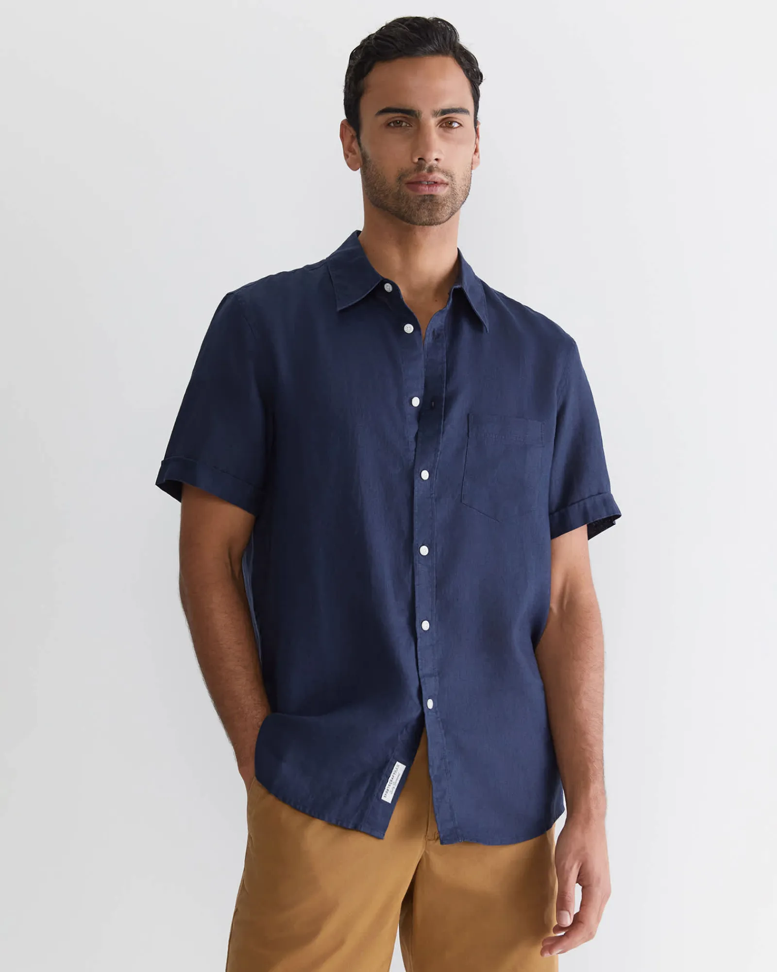 Sale Sportscraft Short Sleeve Linen Shirt in Navy