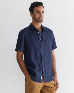 Sale Sportscraft Short Sleeve Linen Shirt in Navy