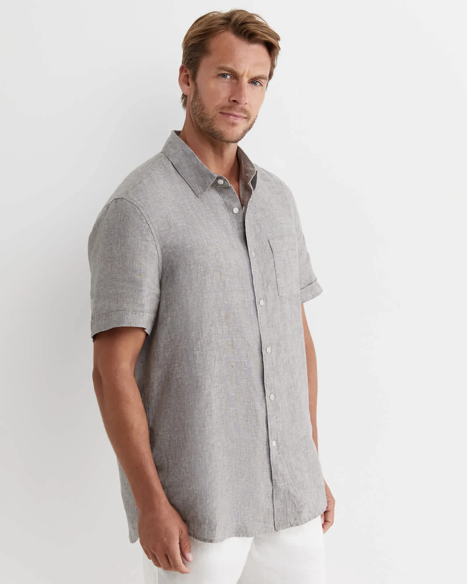 Discount Sportscraft Short Sleeve Linen Shirt in Grey