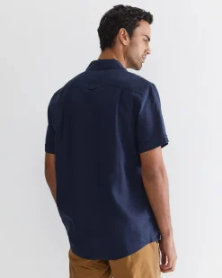 Sale Sportscraft Short Sleeve Linen Shirt in Navy